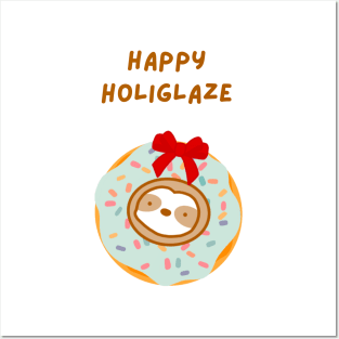 Happy Holidays Christmas Wreath Donut Sloth Posters and Art